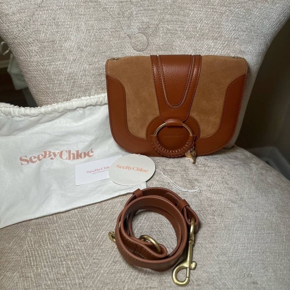 See by Chloe Hanna Caramello Suede & Leather Crossbody (bigger size)
